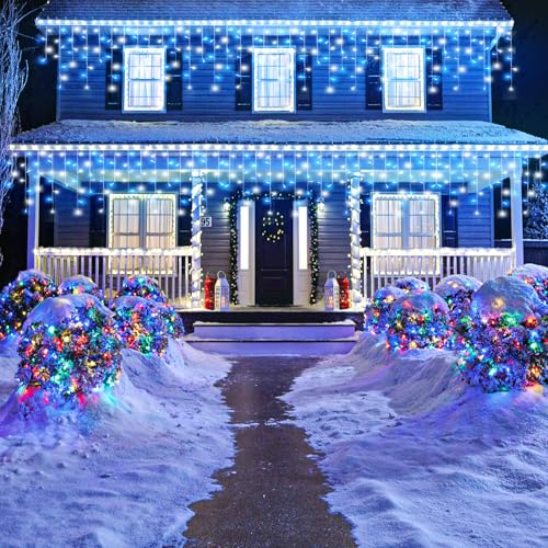 33ft Blue and White Christmas Lights Outdoor Icicle Lights for Outside 400L