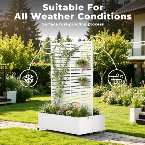 Double Metal Planter Box with Trellis Privacy Screen