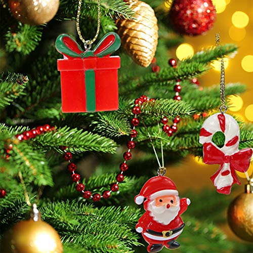 66 Pcs Mini Resin Christmas Ornaments Set with Gold Thread