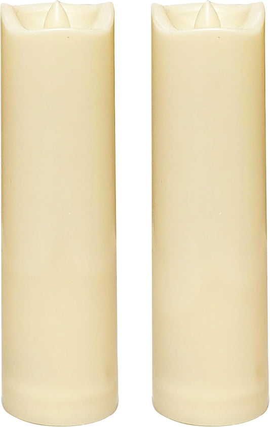 CANDLE CHOICE Waterproof Outdoor Battery Operated Flameless Candles with Auto Timer Flickering Plastic Resin Electric LED Slim Pillar Lights for Lantern Patio Garden Wedding Decorations 2”x7” 2 Pack