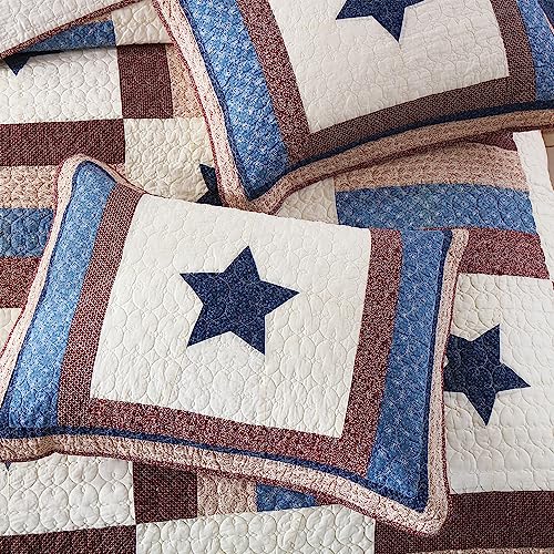 Cotton Bedding Quilt Sets 3 Pieces Reversible Coverlet Sets All Season Boys Real Patchwork Bedspread (3 Count)