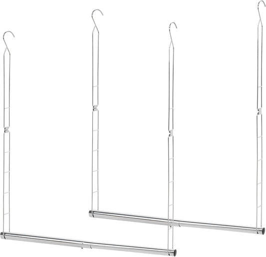 STORAGE MANIAC Hanging Closet Rod, Adjustable Width and Height Closet Hanging Organizer, Space-Saving Clothes Hanging Bar, Closet Extender Hanging Rod Double Closet Hanging Rod, 2 Pack Chrome - NestledHome