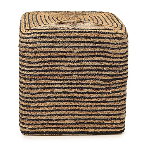 Jute Cotton Braided Cube Pouf Ottoman (2 Count)