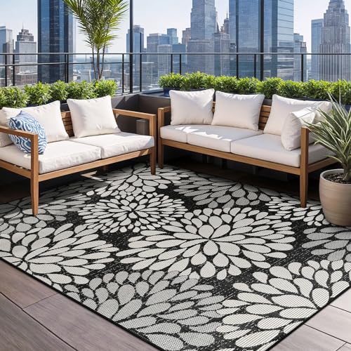 Outdoor Rug 9x12 Modern Exotic Tropical Leaf Area Rugs for Indoor and Outdoor Patio Deck Porch Garden Water Resistant Washable Outside Carpet