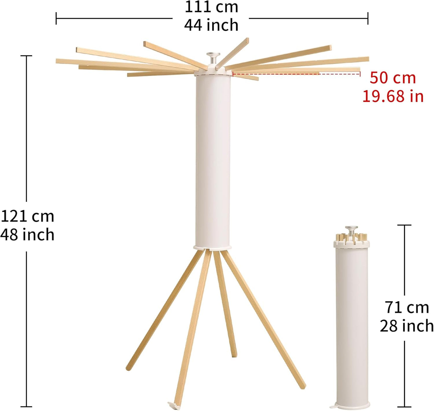 LEQ Drying Rack Portable,Foldable Drying Rack Clothing with 12 Wood Drying Arms, Standing Laundry Hanger Rack Round Collapsible & Portable Handle for Laundry Room, Balcony, Bedroom, RV - NestledHome