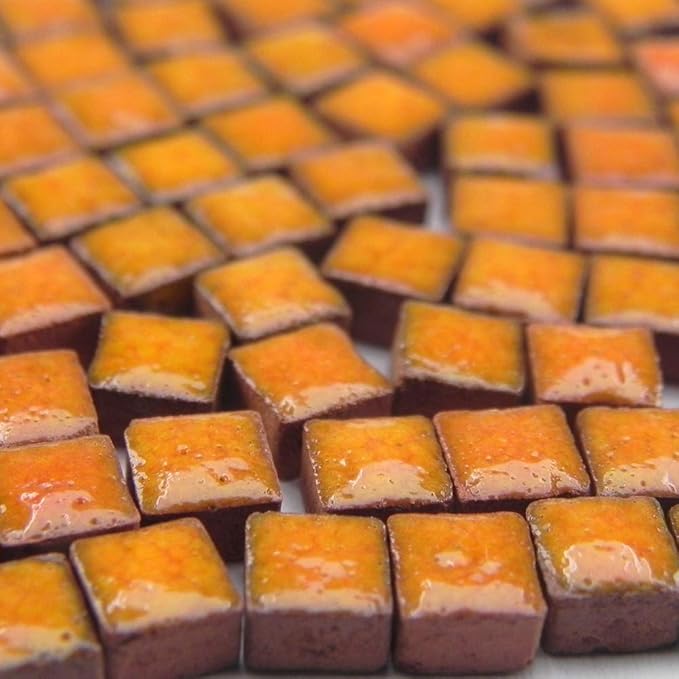 Beginners Mosaic Supplies, 1000 Square Ceramic Tiles, 0.5 cm 3/16 inch Orange, RO01
