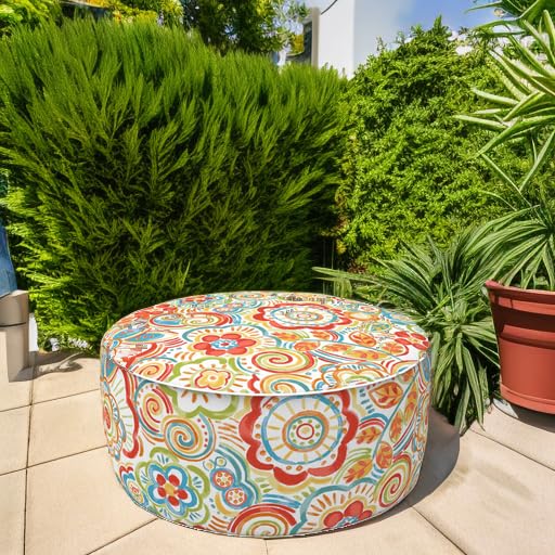 Indoor Outdoor Inflatable Ottoman with Handle D21 x H9 Inch