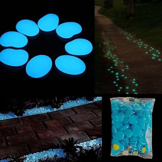 Glow in The Dark Rocks, 200PCS Fairy Garden Decorations Stones, Outdoor Decor for Patio Stepping Stone Kit, Pebbles for Plants/Yard/Backyard/Fish Tank/Pool Stuff,Blue