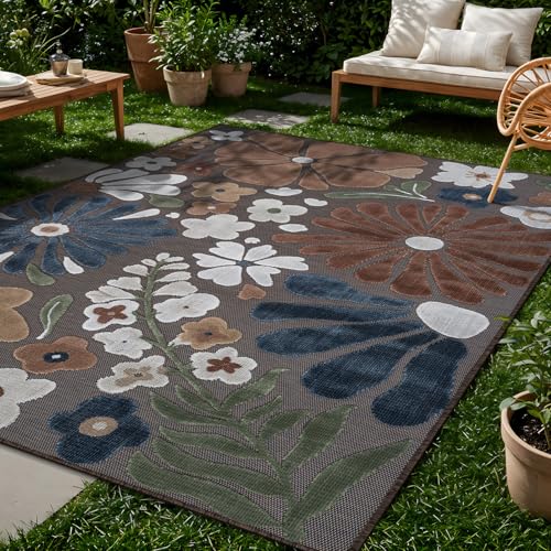 Outdoor Rug 5x7 Modern Floral Tropical Area Rugs for Outdoor and Indoor Patio Easy to Clean Non Shedding Living Room Porch Garden Washable Outside Carpet (35 Sq Ft)