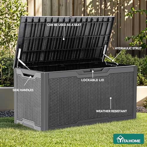 100 Gallon Large Resin Deck Box Outdoor Storage Boxes for Patio