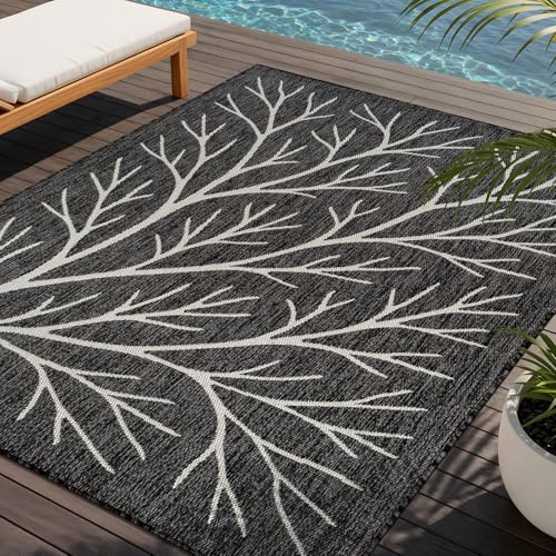 Washable Indoor Outdoor Rug 10x14 Modern Area Rugs Branch Pattern Non Shedding Waterproof Easy Clean Patio Deck Porch Living Room Bedroom Garden RV (140 Sq Ft)