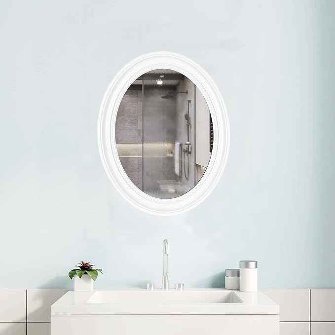 Funerom 20 x 16 inch（Frame Dimensions） White Wall Mirror Oval Bathroom Mirror Bedroom Mirror