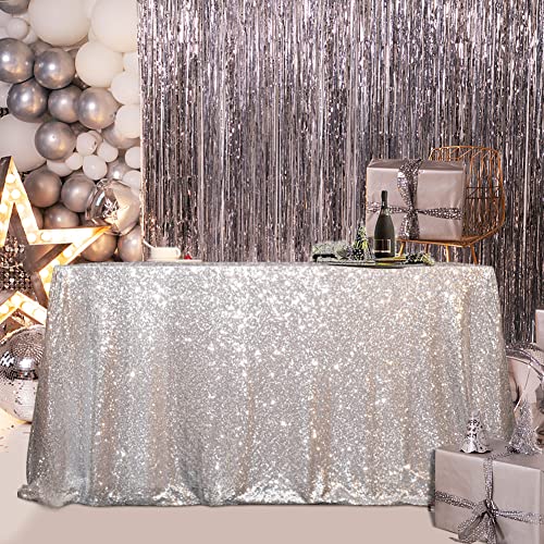 Sequin Tablecloth 50x72 Inch Silver for Disco Wedding Party