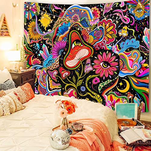 Mushroom Tapestry Pink Flowers Tapestry for Bedroom Aesthetic Tapestries Cute Floral Tapestries Wall Hanging for Bedroom and Living Room Decor Pink Flowers 60×80 Inches