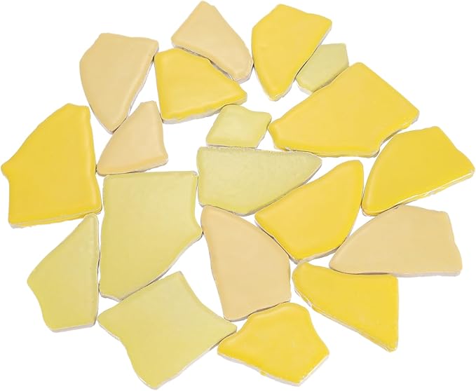 uxcell 500g/1.1LB Irregular Ceramics Mosaic Tiles, 3.2-8.5 cm Bulk Stained Ceramic Mosaic Pieces Stones Mosaic Kits for DIY Art Craft Projects Home Decor, Mixed Yellow
