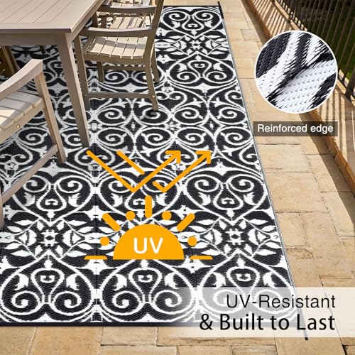 Outdoor Rug 8x10 ft Waterproof Reversible Floral Mat