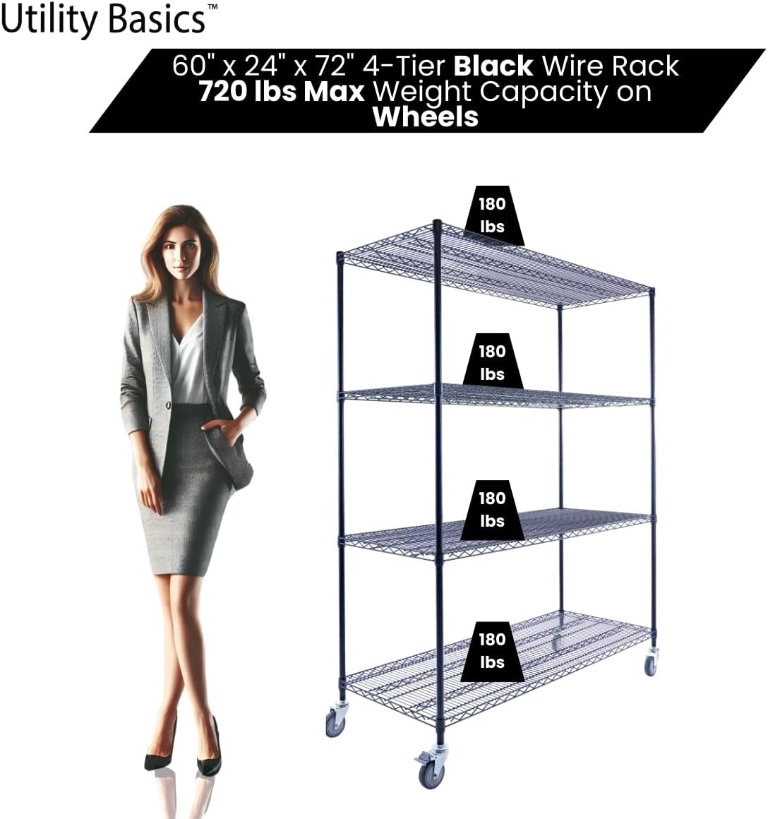 60"x24"x72" Premium Metal Steel 4-Tier Wire Shelving NSF 3200 LBS MAX Capacity Heavy Duty Storage Rack for Hospitals, Schools, Commercial Spaces, and Garages w/Premium Wheels - NestledHome