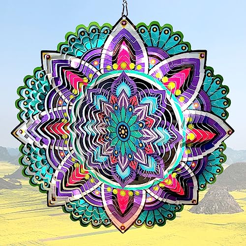 Hanging Wind Spinners for Yard and Garden Mandala Purple Star