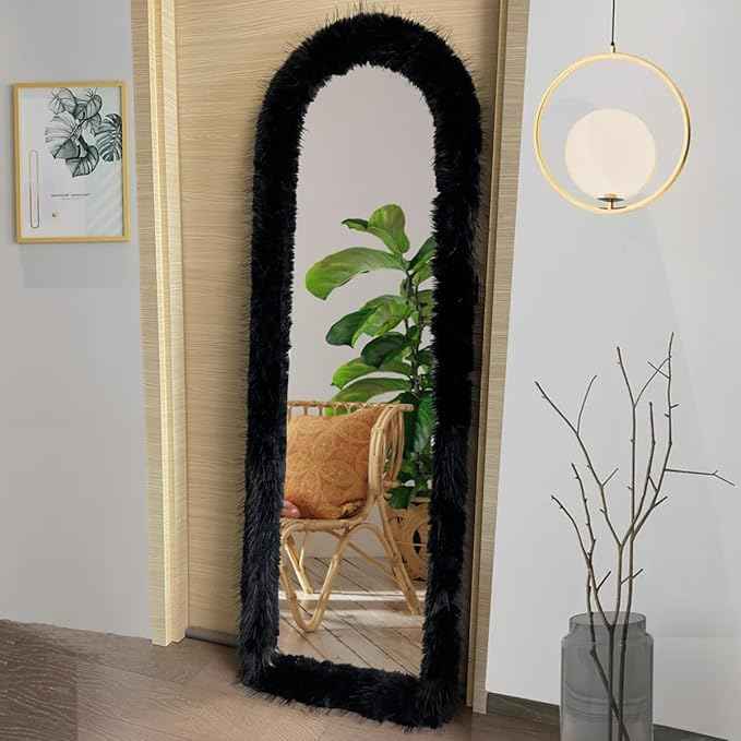 Fluffy Mirror Cover - 59"x16" Full Length Stretch Universal Ultra Soft Non-Slip Cover Warm Home Decor for Bedroom Cloakroom (Light Pink-Without Mirror, Suitable for 59"×16")