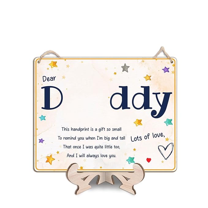 Dear Daddy Poem DIY Baby Handprint Art Craft Plaque Gift for Dad, Best Dad Ever Gifts with Kids Handprint Keepsake, Baby's First Fathers Day Handprint Craft with Poem Sign for Dad from Toddler Infant
