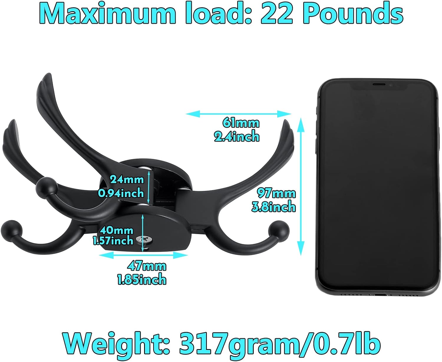 Swivel Coat Hook 2 Pack Heavy Duty Space Saving Towel Rope Hook Wall Mount Triple Swing Arms for RV Bathroom Kitchen Garage,Matt Black - NestledHome