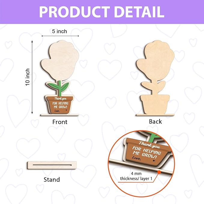 DIY Mothers Day Handprint Flower Pot Craft Wooden Hanging Sign, Baby's First Mothers Day Flower Handprint Keepsake Gift, Unique Gifts for 1st New Mom Crafts from Kids Foot Prints for Grandma Mom Mommy