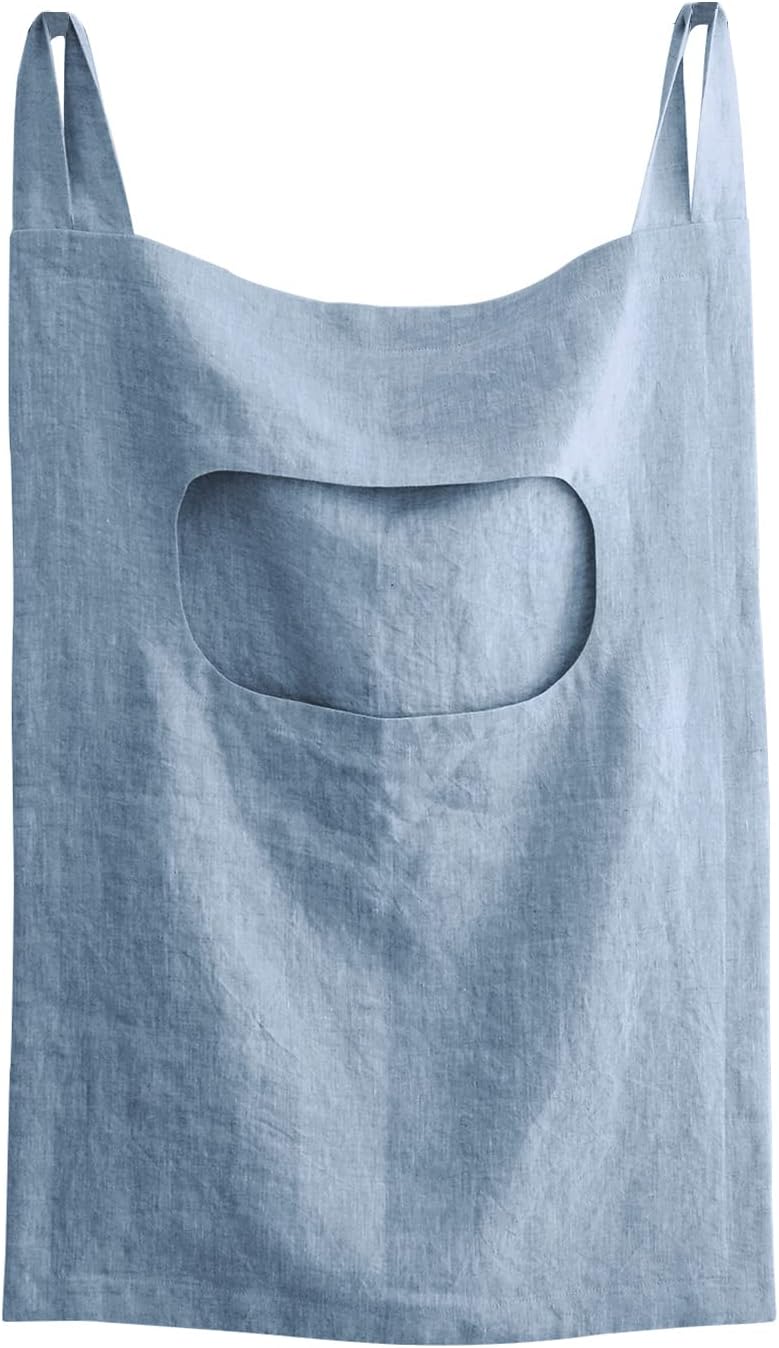 Amazhiyu 100% Linen Door Hanging Laundry Hamper Bag, 19x27 Inches, Steel Blue - NestledHome