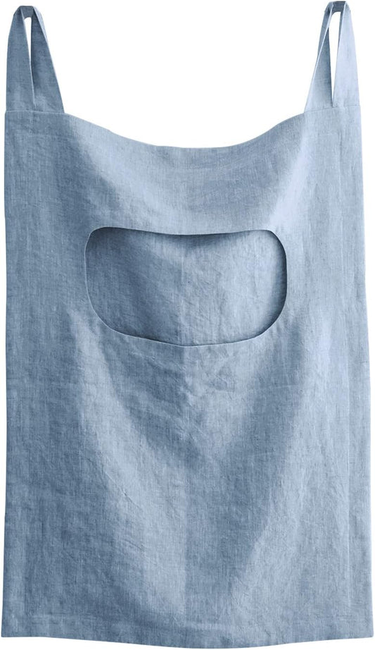 Amazhiyu 100% Linen Door Hanging Laundry Hamper Bag, 19x27 Inches, Steel Blue - NestledHome