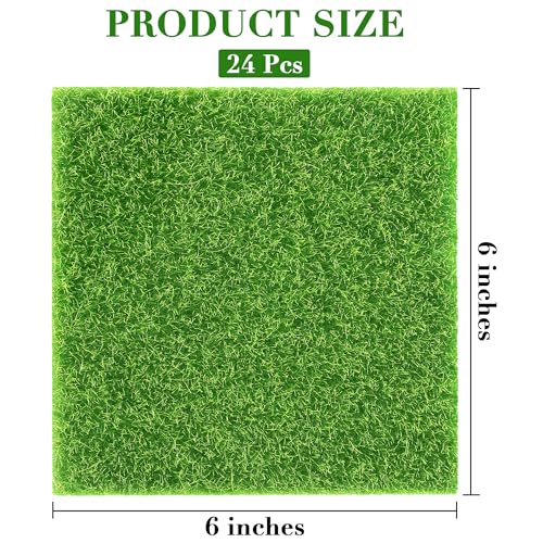 24 Pieces Fake Grass for Crafts Fairy Garden 6 x 6 Inches Artificial Garden Grass for Miniature Ornament Dollhouse DIY Decoration (24 Count)