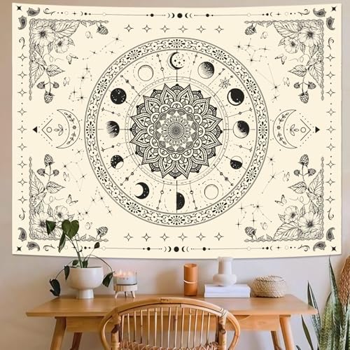 Mandala Moon Tapestry Boho Tapestry for Bedroom Black and White Tapestries Wall Hanging Living Room Wall Art and Home Decor 60x80