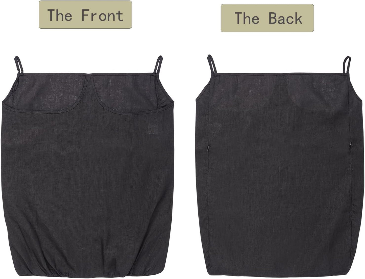 100% Pure Linen Dual Hanging Laundry Bag with 2 Deep Pocket and 2 Side Zipper 20x27in, Over The Door Laundry Hamper Space Saving Hampers for Dirty Clothes Home Travel, Black - NestledHome