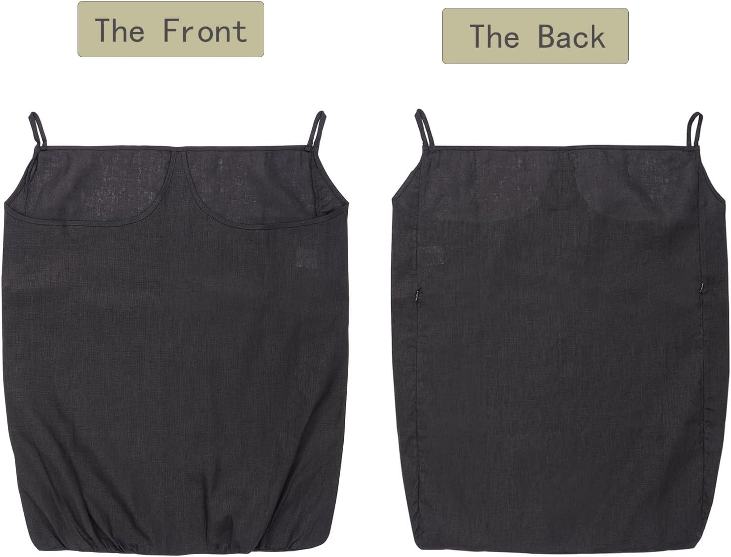 100% Pure Linen Dual Hanging Laundry Bag with 2 Deep Pocket and 2 Side Zipper 20x27in, Over The Door Laundry Hamper Space Saving Hampers for Dirty Clothes Home Travel, Black - NestledHome