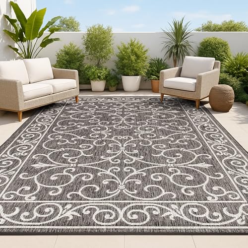 Vintage Filigree Indoor Outdoor Area Rug 4X6 Black