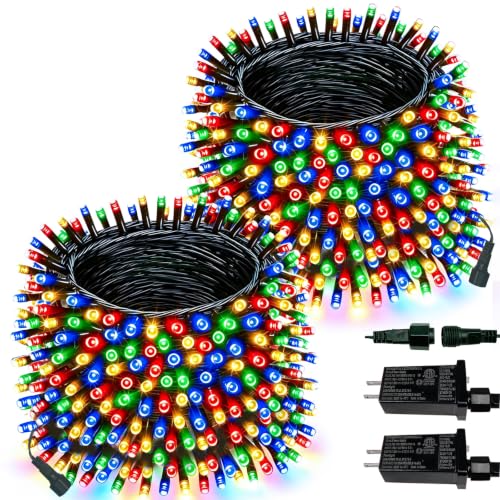 2 Pack Extendable 600 LED Christmas String Lights Indoor Outdoor Multicolor