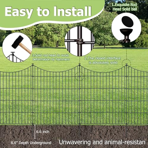 10 Panel No Dig Metal Garden Fence 32"H x 23.6'L Dog Fence Outdoor for Yard (63.24 Sq Ft)