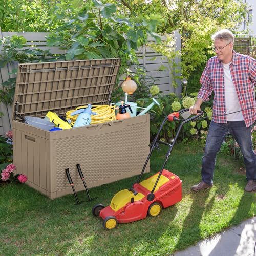 100 Gallon Resin Deck Box Large Outdoor Storage with Cushions for Patio Furniture