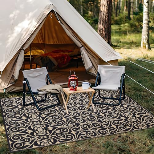 Outdoor Rug 6x9 ft Waterproof Reversible Floral Mat