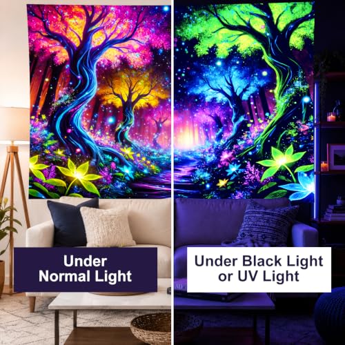 Blacklight Tapestry Enchanted Forest Room Decor 78 x 59 Inch
