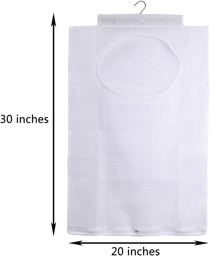 ALYER Breathable Mesh Laundry Hamper,Foldable Hanging Closet Storage Basket,Portable Space Saving Dirty Clothes Bag (White) - NestledHome