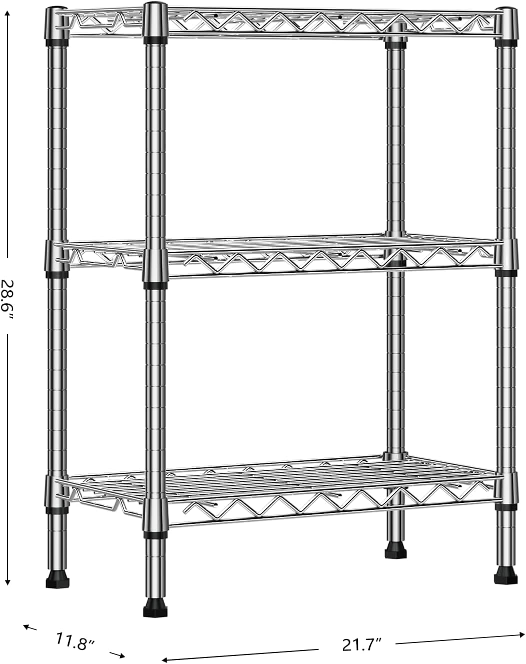 750 lbs 3 Tier Shelf Metal Storage Shelves Wire Rack Closet Organizers with PP Board for Garage Kitchen Bathroom Laundry Chrome 11.8" D x 21.7" W x 28.6" H - NestledHome