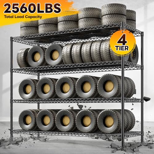 2560LBS Storage Shelves 55.5"W Metal Shelving Unit 4 Tier Wire Shelving Commercial Adjustable Garage Shelving Heavy Duty for Storage Rack for Pantry (2 Count)