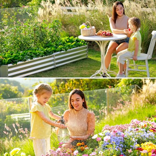 2 Pack 8×4×1ft Galvanized Metal Raised Garden Bed (2 Count)