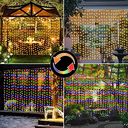 Curtain Lights Battery Operated 6.6 x 6.6Ft Warm White & Multicolor (200 Count)