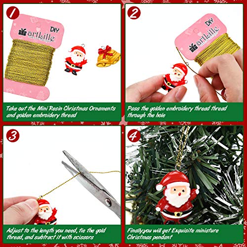 66 Pcs Mini Resin Christmas Ornaments Set with Gold Thread