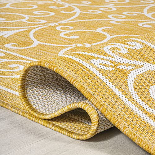 Vintage Filigree Indoor Outdoor Area Rug 5X8 Yellow