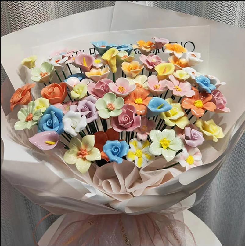10PCS 3D Flower Ceramics Mosaic Tiles (8 Ounce)
