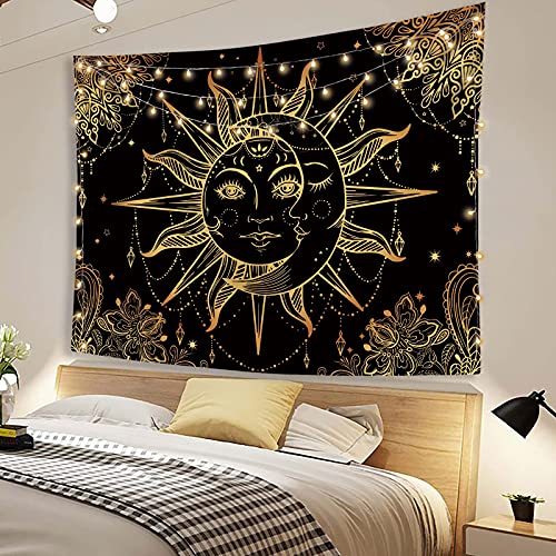Hippie Sun and Moon Tapestry Bohemian Tapestry Aesthetic Cute Tapestries for Bedroom and Living Room Decor Sun 50×60 Inches