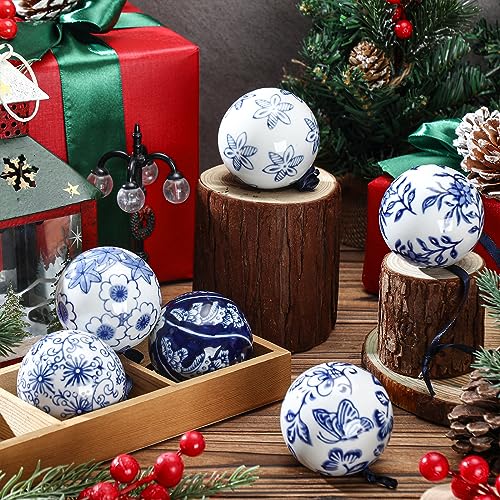 6 Pcs Blue and White Christmas Porcelain Balls