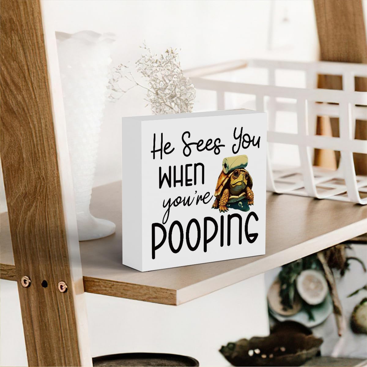Funny Sea Turtle Bathroom Decor, Bathroom Beach Decoration, Are You Pooping Sign Funny Ocean Turtle Decor, Wooden Box Decor Sign for Home Farmhouse Office Living Room Table Shelf Tiered