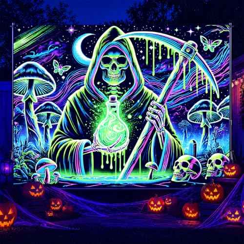 Blacklight Tapestry Grim Reaper Room Decor 78 x 59 Inch